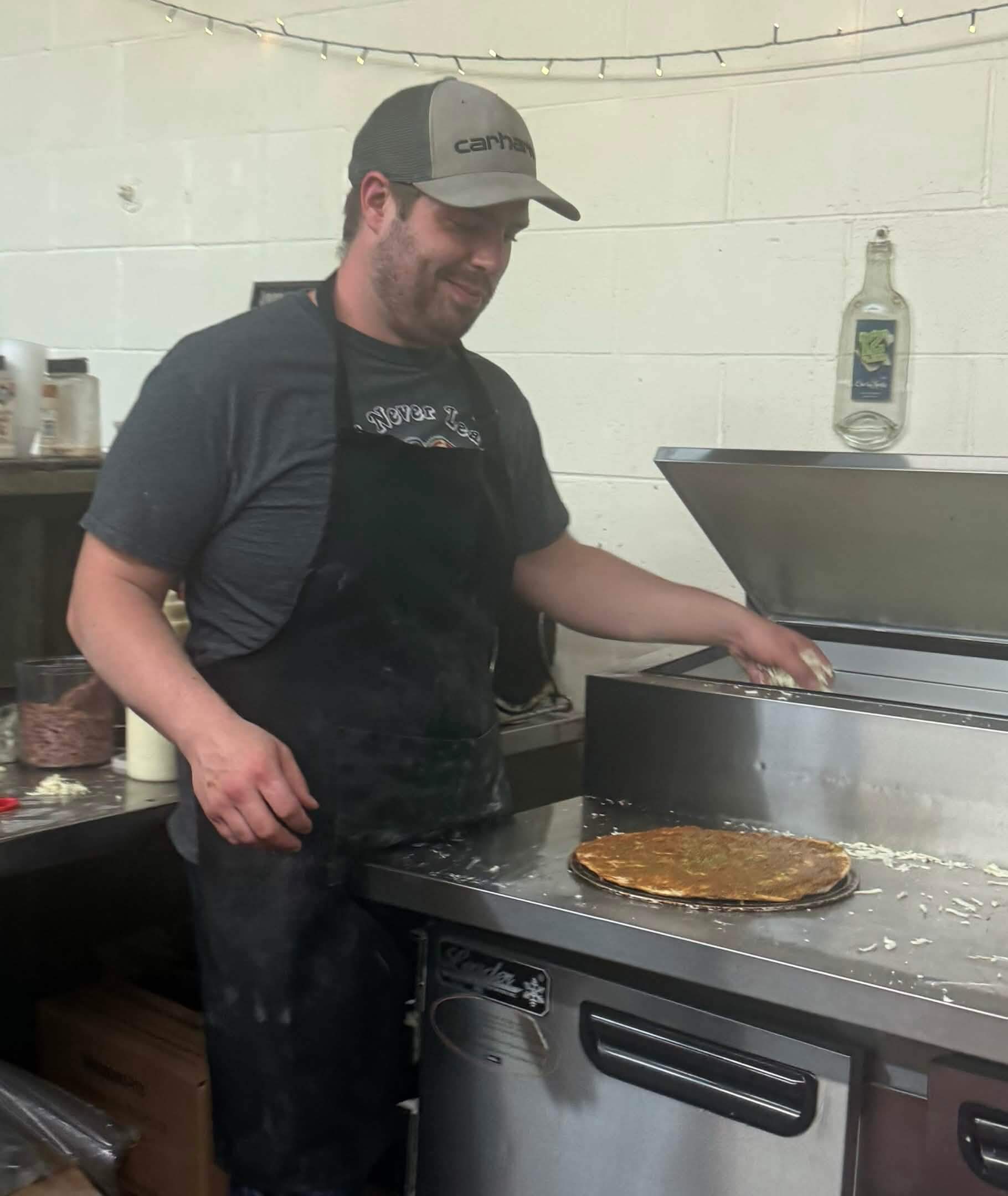 Pizza being prepared at Vashon Pizza on Vashon Island